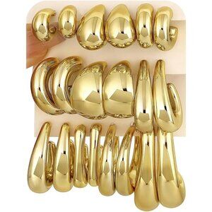 10 Pairs Chunky Gold Earrings for Women, Hypoallergenic Statement Hoops Earring
